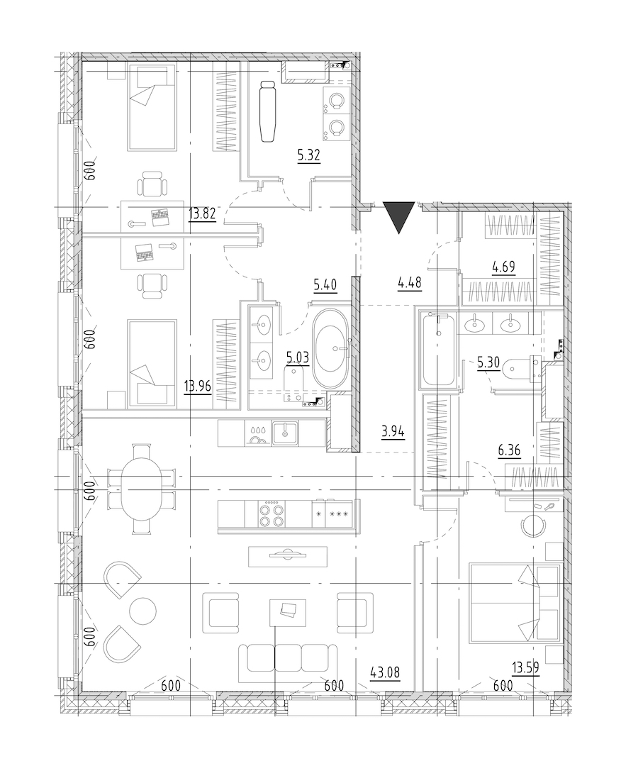 3-комнатная квартира 124.97 м², 7/9 эт., ЖК «LEGENDA Малоохтинский 68»